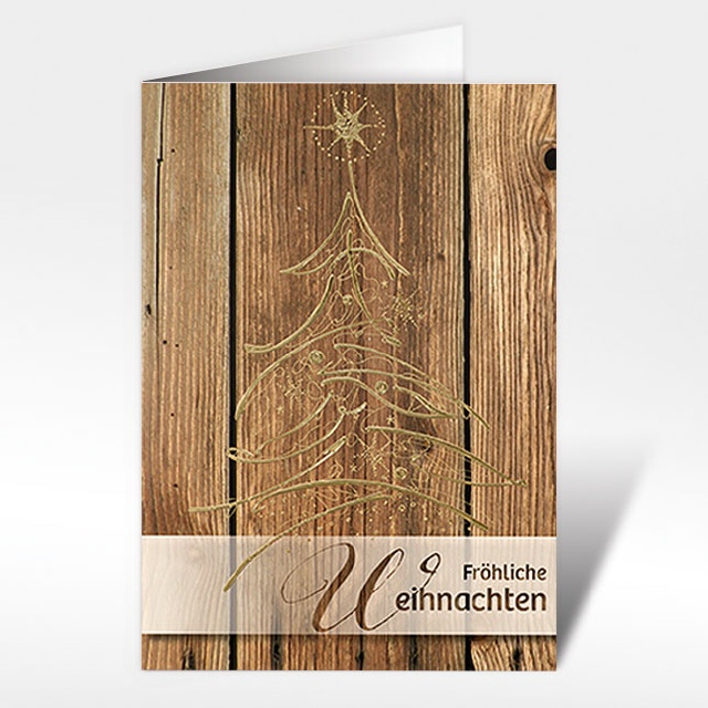 Weihnachtskarte, Tannenbaum auf Holz, A5 hoch