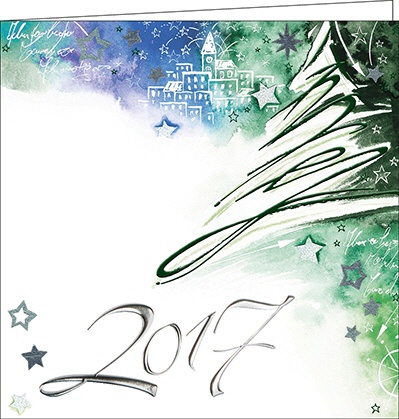 Neujahrskarte, fröhliche Winterlandschaft