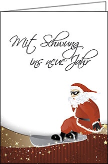 Neujahtrskarte Weihnachtsmann Snowboard, A5 hoch
